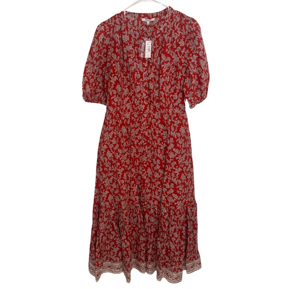 NWT Madewell Red Floral Midi Dress - Picture 6 of 8
